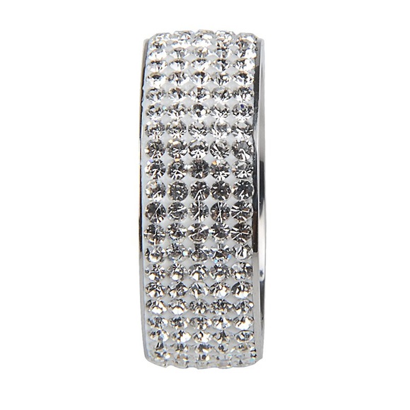 White Crystal 5 Row Stainless Steel Ring - Picture 3 of 4